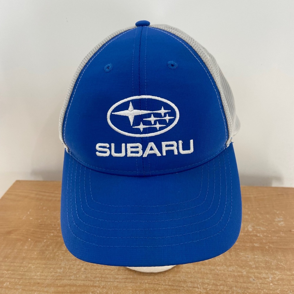 Subaru Blue Gray Mesh Back Trucker Hat Adjustable Hook Loop Baseball Cap Mens